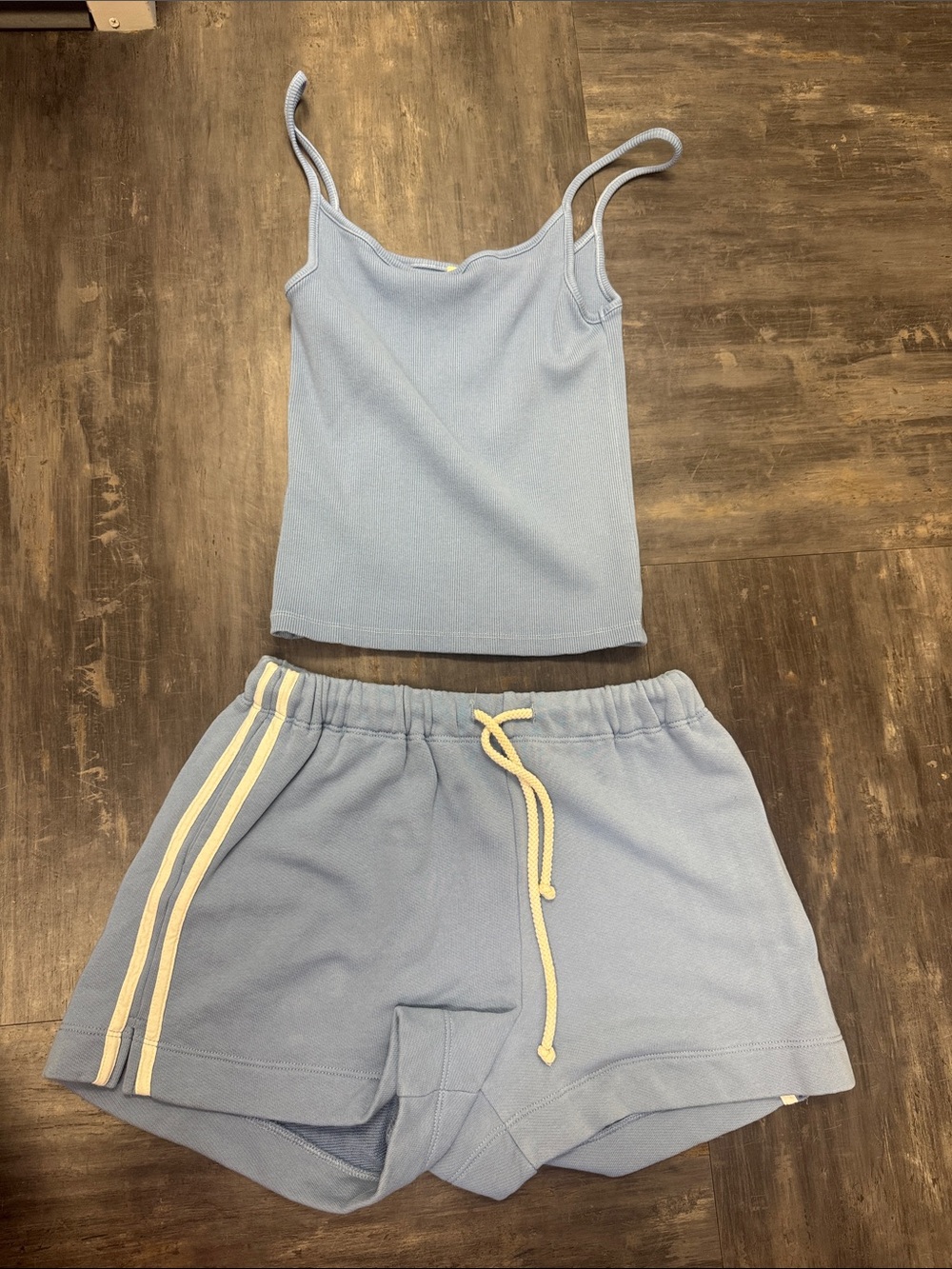 DONNI. Light Blue Lounge Shorts with Cream Stripe